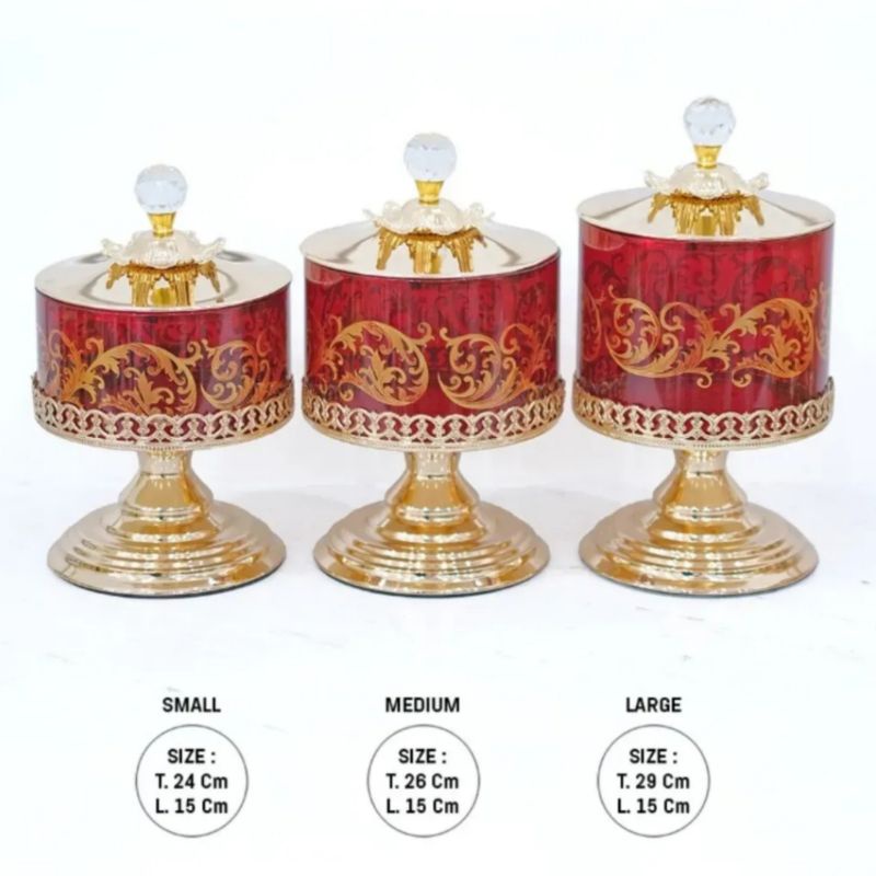 Toples Kristal set 3 Merah Italy/ Pajangan Toples Turkey Set 3 Merah