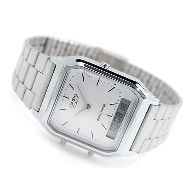 KUALITAS TERBAIK JAM TANGAN WANITA RANTAI CASIO ORIGINAL DUAL TIME AQ-230A-7D TERLARIS