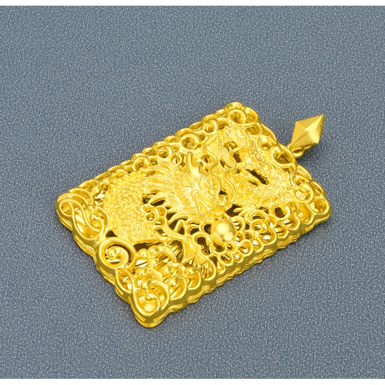 Kalung Desain Zodiak Naga 3D Lapis Emas Asli Kadar 375 Untuk Pria