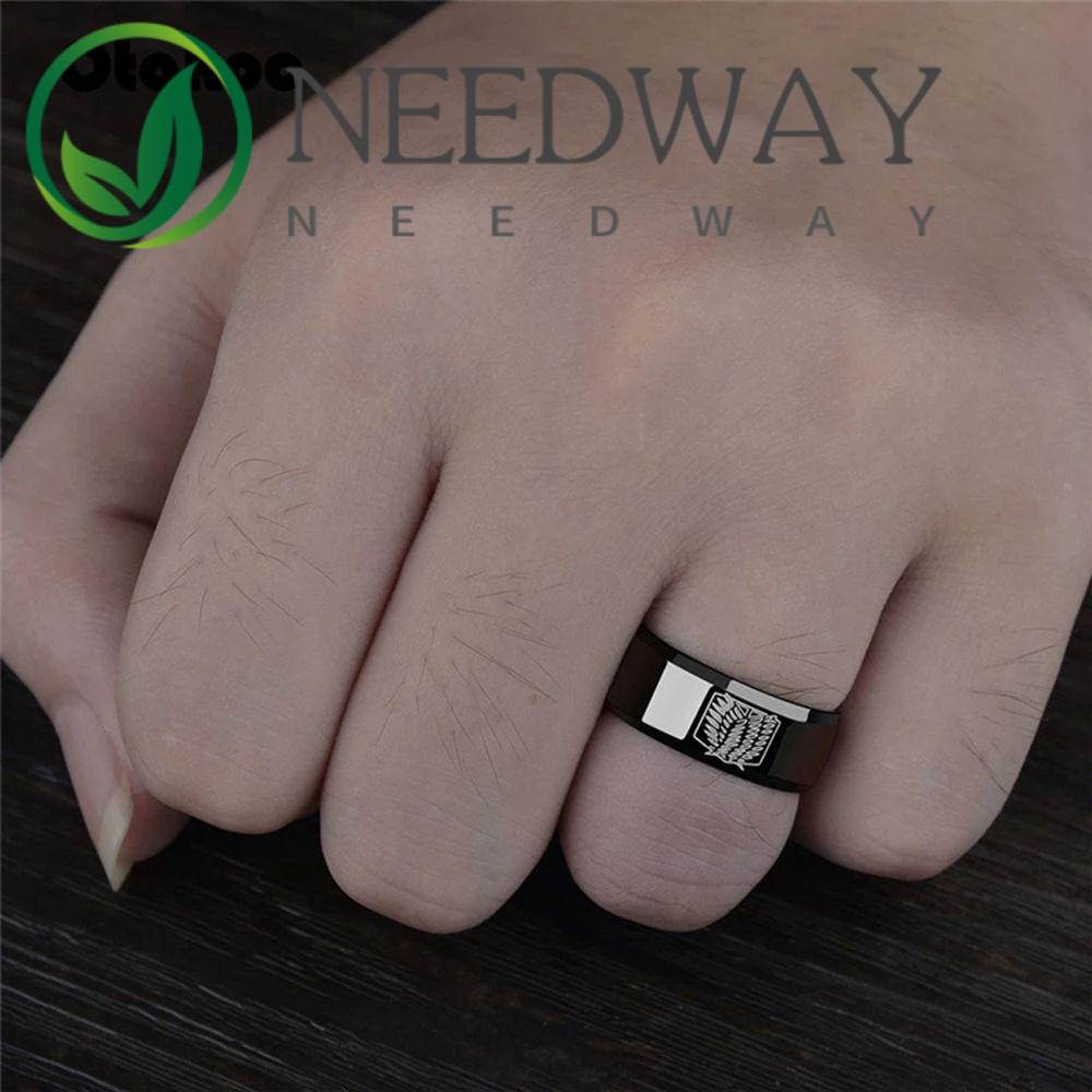 Cincin Desain Anime Attack on Titan Bahan Stainless Steel Untuk Pria