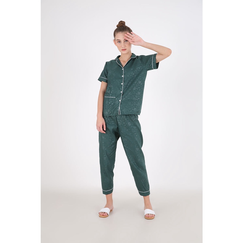 Sorabel - Piyama Set Wanita Avika Aviani Plain Long Pants Sleepwear M / One Size / Jumbo-Avika Green