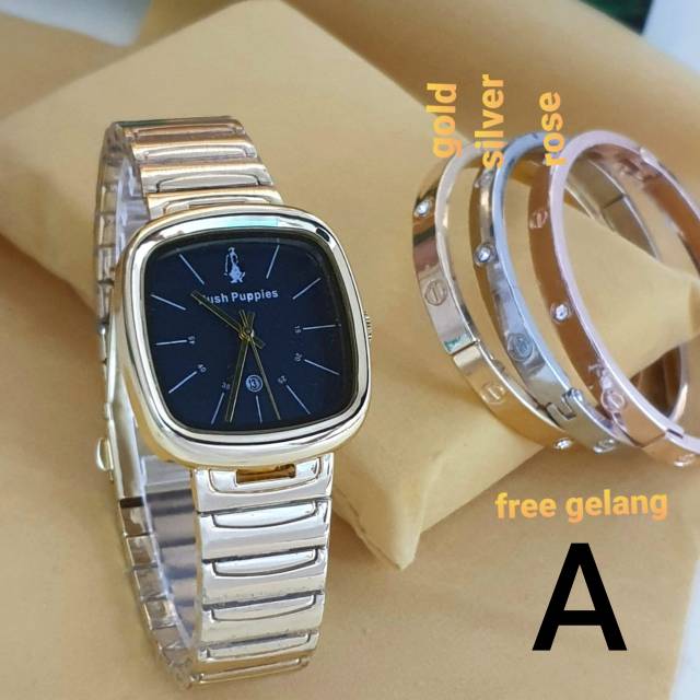 JAM TANGAN WANITA HUSH PUPIES TGL AKTIF FREE GELANG STAINLESS SEMI SUPER