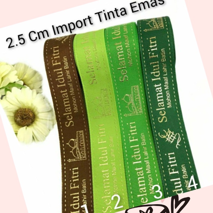 1 YARD (90CM) PITA KADO HAMPERS IDUL FITRI | GROSGRAIN SATIN IMPORT TINTA EMAS TIMBUL