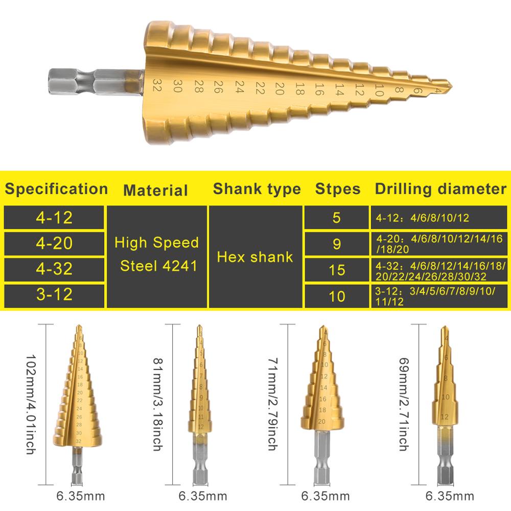 Mata Bor 3 PCS/6PCS STEP DRILL dril mata bor Pagoda besi kerucut Cone drill hole saw 4-32 4-20 4-12