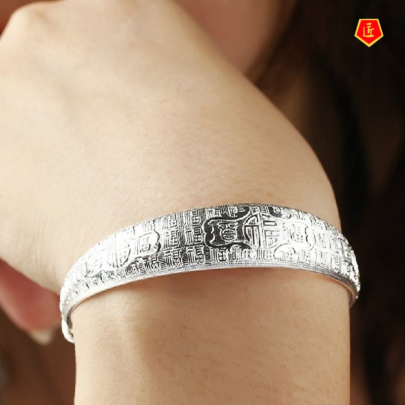 [Ready Stock]Simple Ethnic Style Auspicious Silver Bracelet