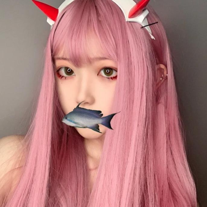 Wig Warna Pink Smooth Rambut Palsu Panjang Lurus Berponi Cosplay R008