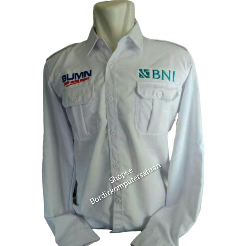 KEMEJA PDH PUTIH CUSTOM BORDIR KOMPUTER SATUAN