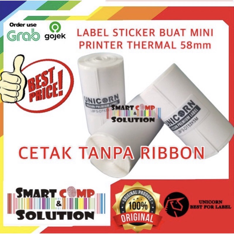 Kertas Stiker Direct Thermal 53mm x 5meter coreless - printer POS 58mm