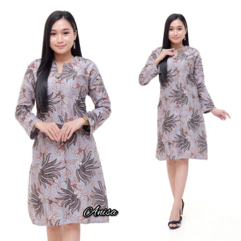 batik tunik godongan wanita kerja modern
