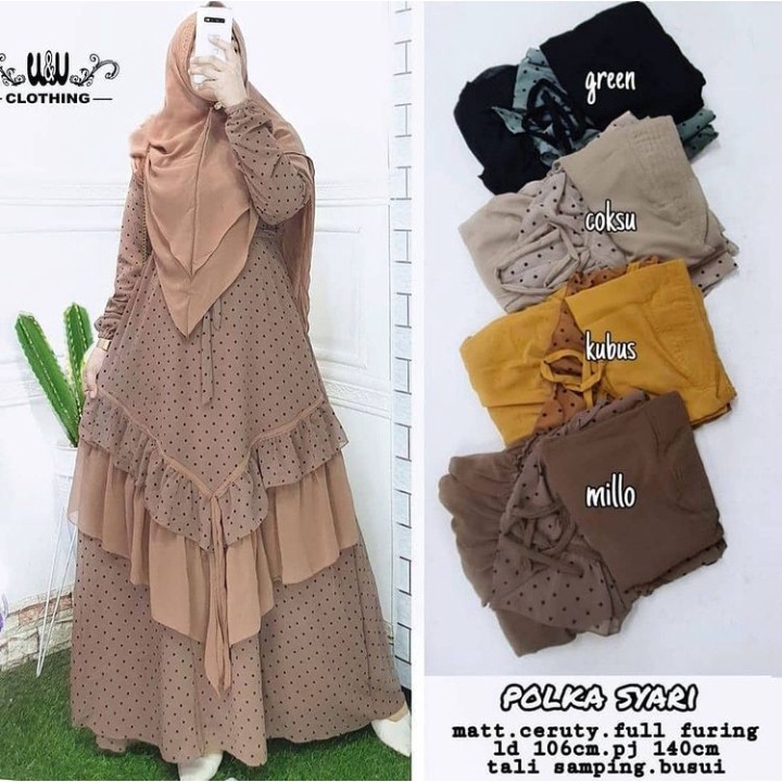 Polka Syari Ceruty Baju Gamis Wanita Terbaru Kekinian Motif Polkadot