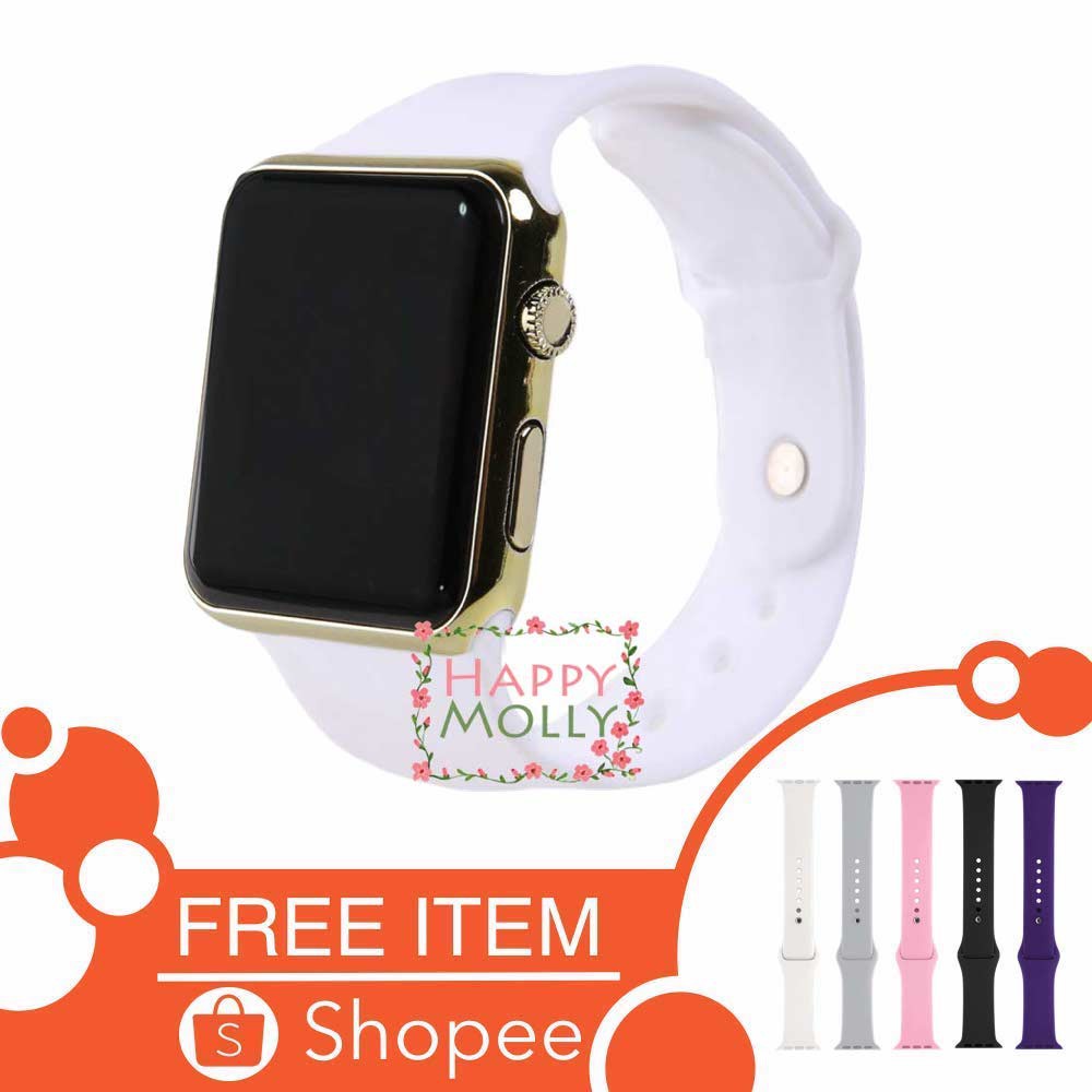 LED Watch [ White Gold ] Jam Tangan Digital Pria &amp; Wanita - Strap Rubber - FREE STRAP