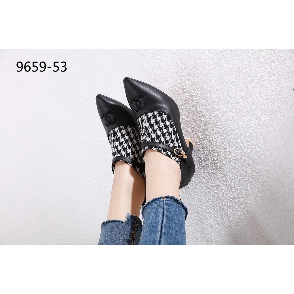 Ch Shoes Canvas-Leather High Heels #9659-53