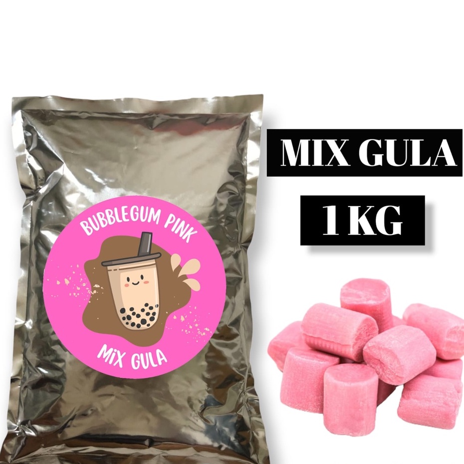 

BUBUK MINUMAN BOBA / SERBUK MINUMAN / POWDER DRINK RASA BUBLEGUM PINK / PERMEN KARET PINK 1KG MIX GULA