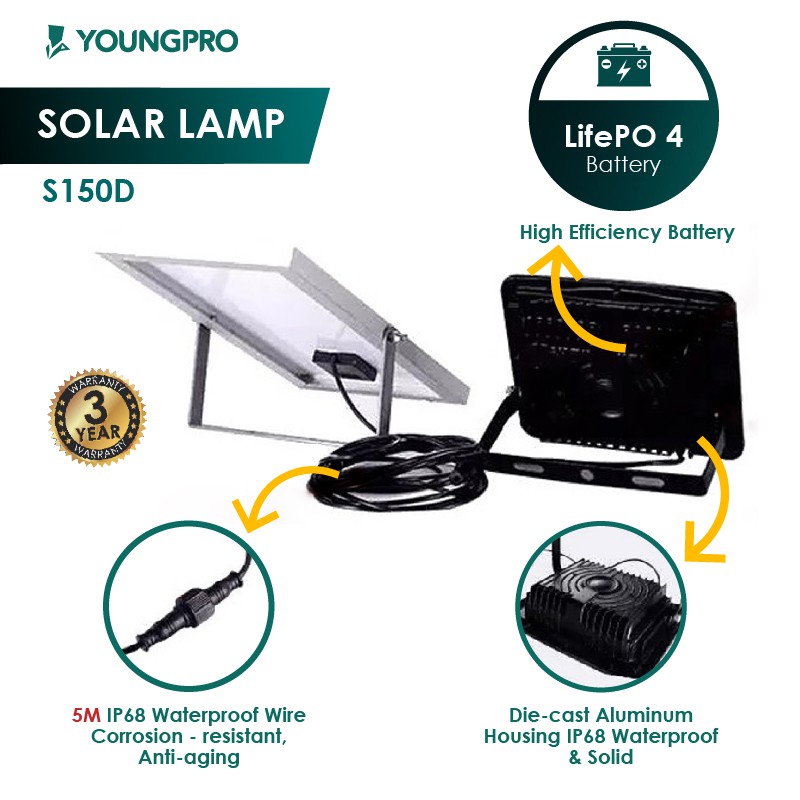 LAMPU SOLAR+ PANEL S150D BERGARANSI 3TAHUN!!!!! YOUNGPRO Lampu Tenaga surya