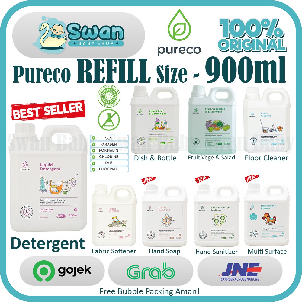 Pureco REFILL Size 900ml [ Detergent / Dish &amp; Bottle / Softener / Sanitizer / Hand Soap ] Pureco