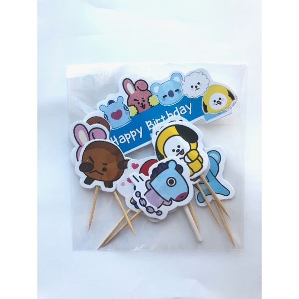 Cake Topper Karakter BT21 / Topper Kue BTS/ Hiasan Kue Ulang Tahun BT 21/topper blackpink Dekorasi kue ultah