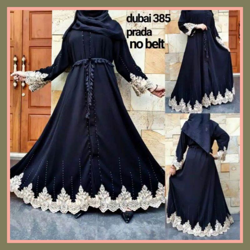 Abaya 385 PRADA Gamis Hitam Turkey Syar i Jettblack Dressmaxi Arab Bordir Zephy Dubai