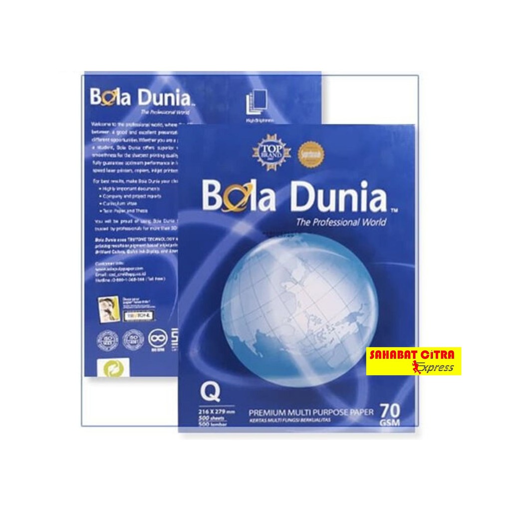 

KERTAS HVS 70GR QUARTO BOLA DUNIA 纸