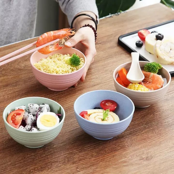 4 in 1 Mangkok Ramen 15cm/17cm Wheat Straw Mangkuk Makan Plastik Bowl Warna-Warni