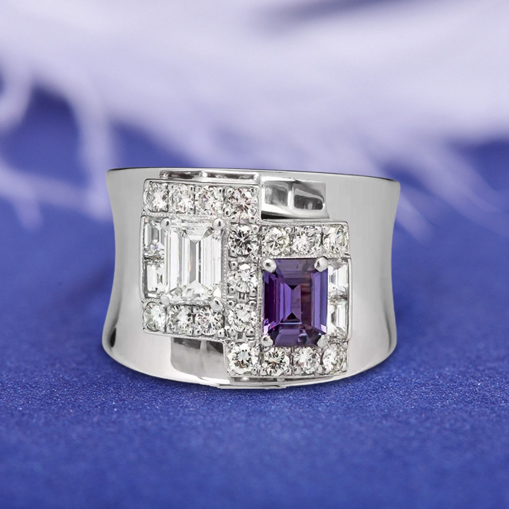 Hu Hu Hu Hu Hu Alat Bantu Pasang Kacamata♡ Cincin Berlian Imitasi Bentuk Geometris Warna Ungu Gaya Vintage Untuk Wanita