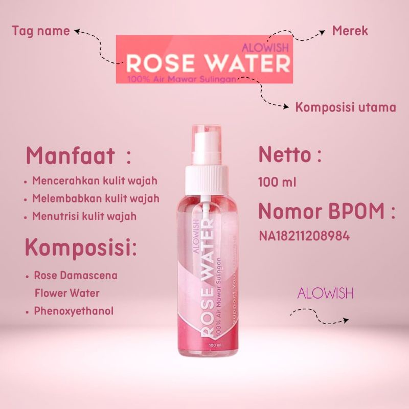 Alowish Rose Water Air Mawar Sulingan BPOM