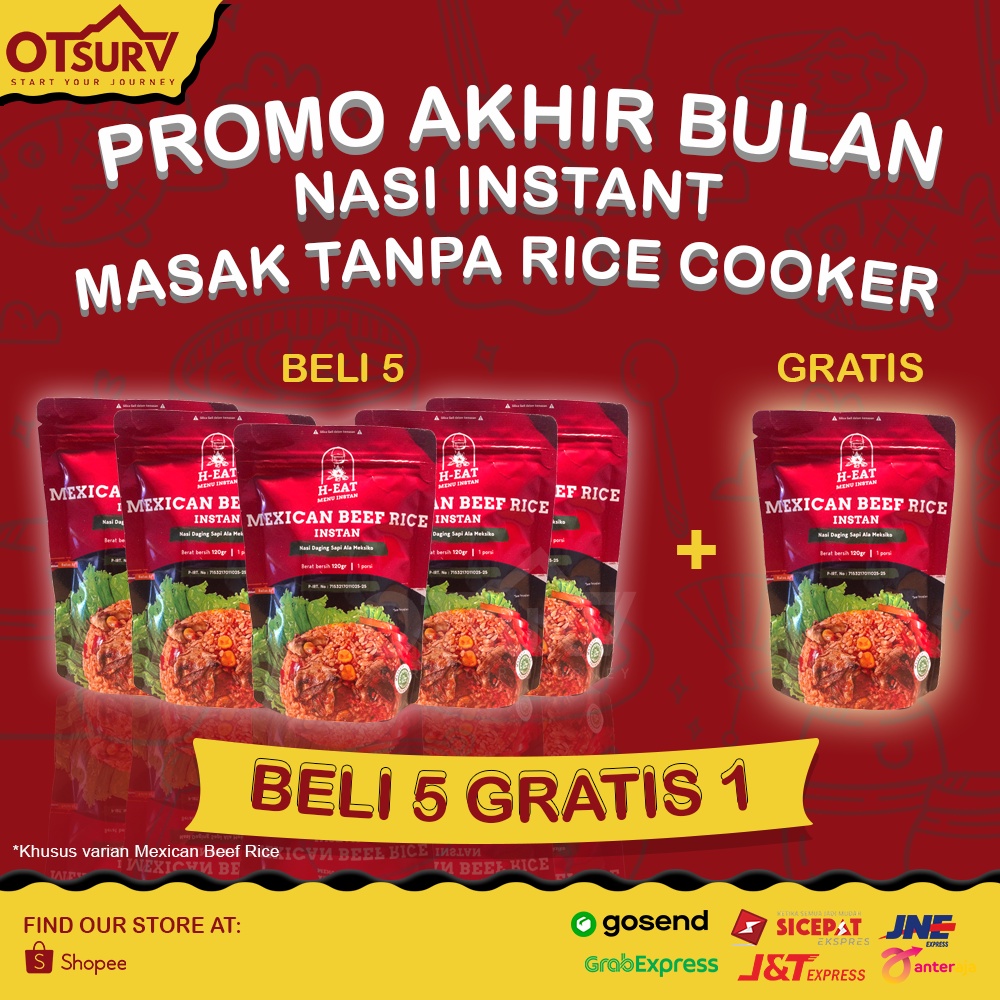 PROMO BELI 5 GRATIS 1 Nasi Instan Mexican Beef Rice H-EAT Makanan Cepat Saji Outdoor Camping