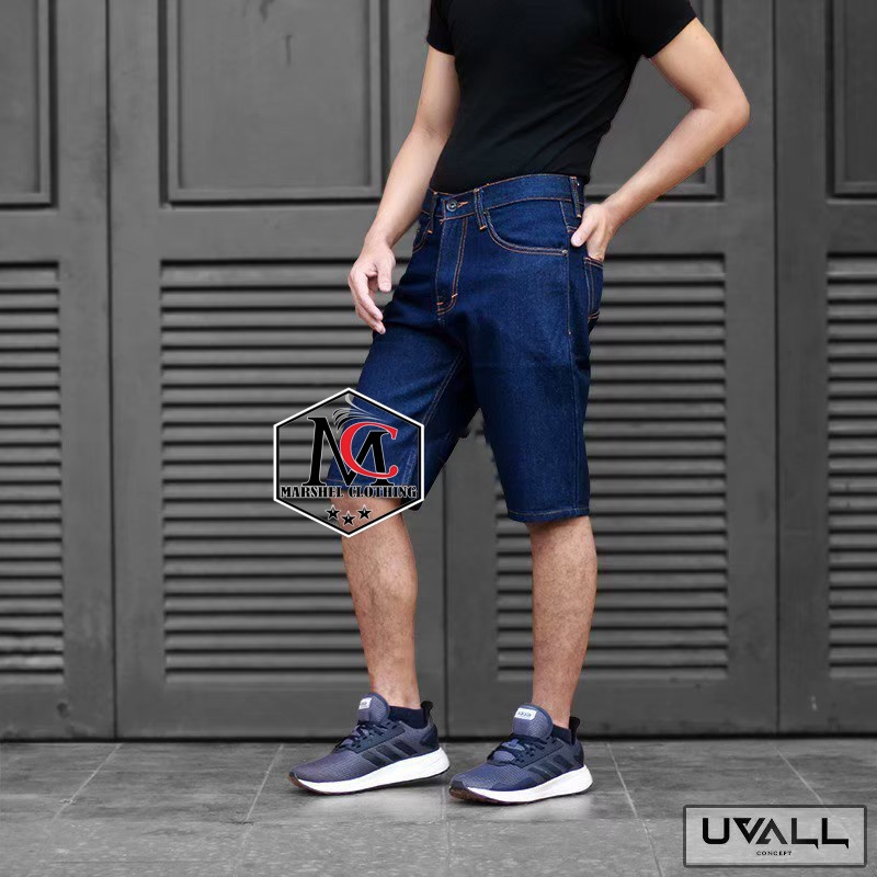 RCL - Celana Pendek Uvall Jeans Warna Navy Premium / Celana Jeans Pendek Uvall Original Pria ( 28 Sampai 38 )