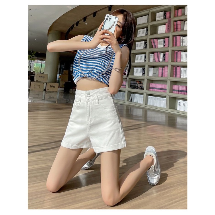 Celana pendek jeans wanita jumbo jeans stretch kulot jins cewek hotpants highwaist kekinian korean style ootd