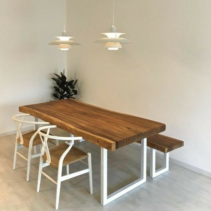 meja makan trembesi solid kaki besi