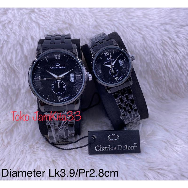 JAM TANGAN COUPLE CHARLES DELON RANTAI BLACK TANGGAL