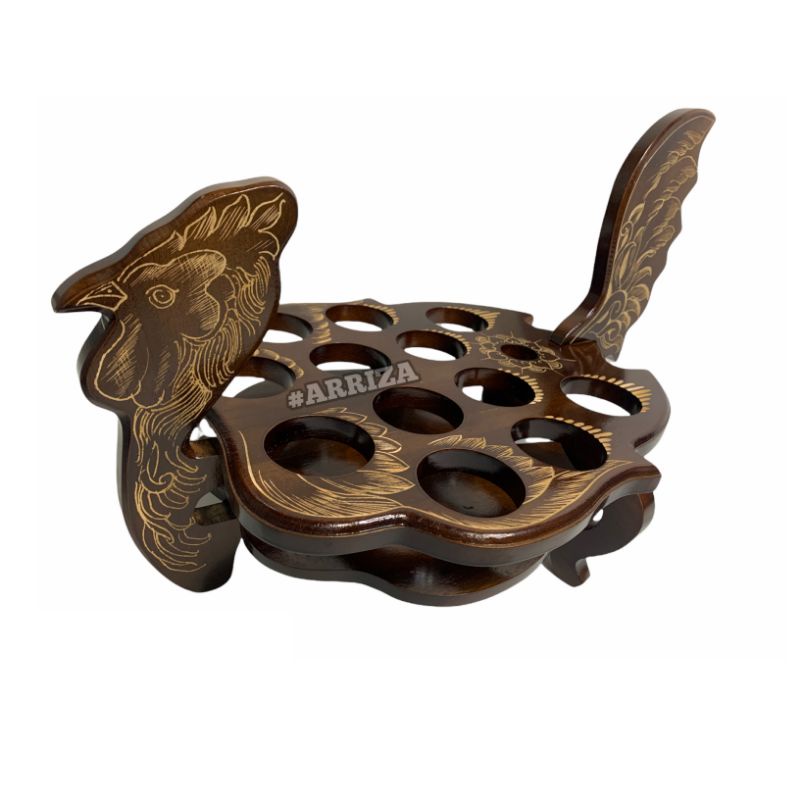 TEMPAT AQUA GELAS KAYU JATI MODEL AYAM JAGO BERDIRI