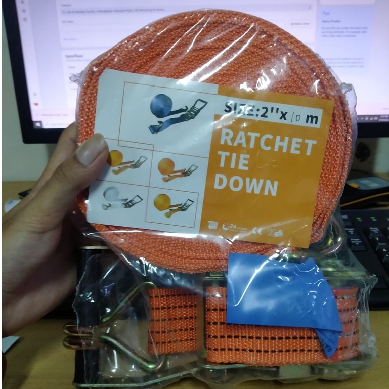 KUALITAS SANGAT KUAT !! Ratchet Tie Down Cargo Lashing Belt 2&quot; x 10M Pengikat Barang ALAT PENGIKAT BARANG RAHCHET TIE DOWN TOMCAT