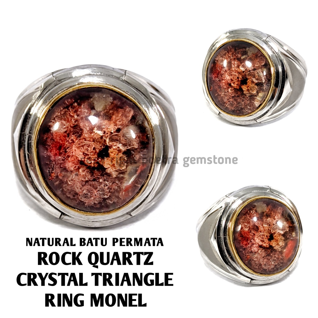 Natural Batu Permata Rock Quartz Crystal Triangel Ring Monel RC01