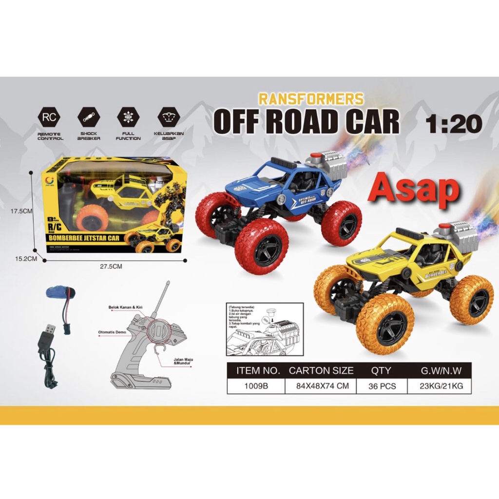 MAINAN MOBIL REMOTE CONTROL RC OFF ROAD CAR MOBIL ASAP BOMBERBEE TRANSFORMER JETSTAR CAR ASAP