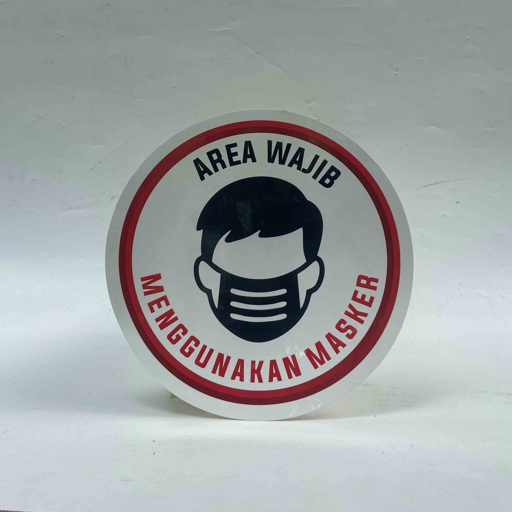 Sticker Waterproof, Stiker Wajib Pakai Masker (Putih), Stiker Wajib Masker Kekinian