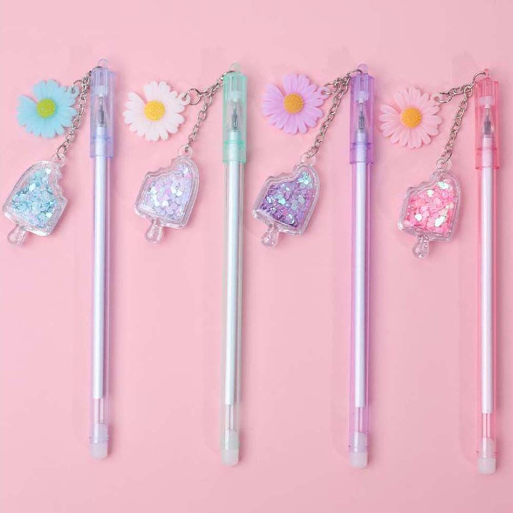 LANFY Sweet Ice Cream Pen Creative Sequins Pendant Daisy Pen Exam Gift Officel Supplies Black Ink Pen Kawaii Stationery Lovely Gel Pen/Multicolor