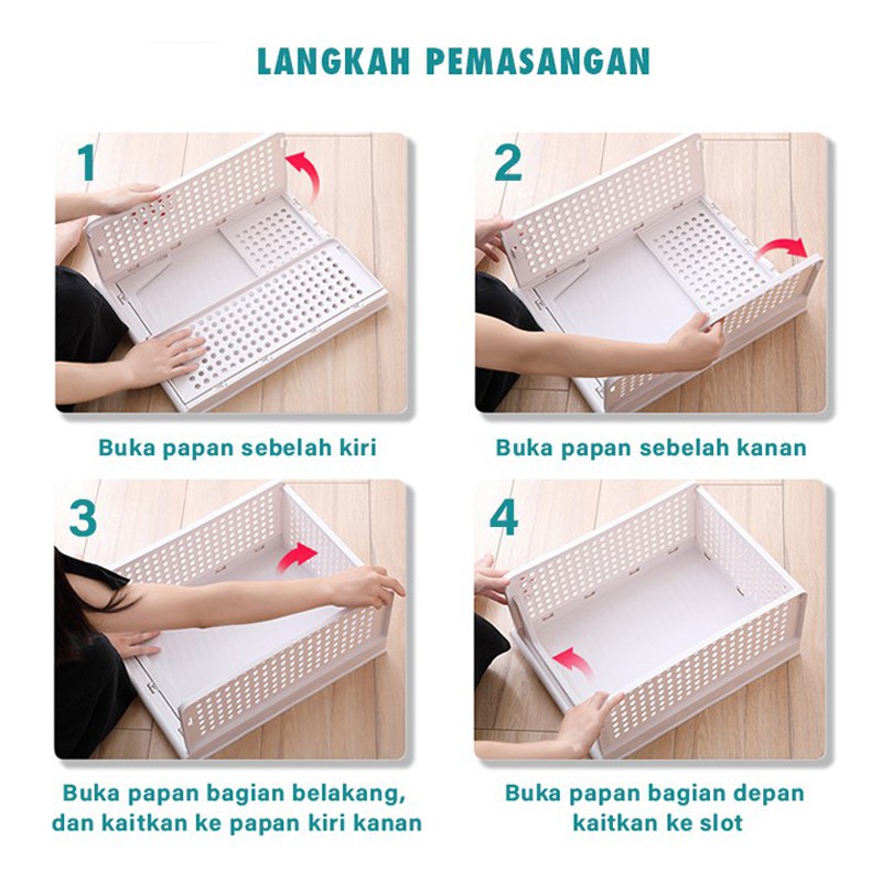 POTE Pakaian Rak Baju Organizer Rak Laci Penyimpanan Lipat Rak Susun Plastik Storage