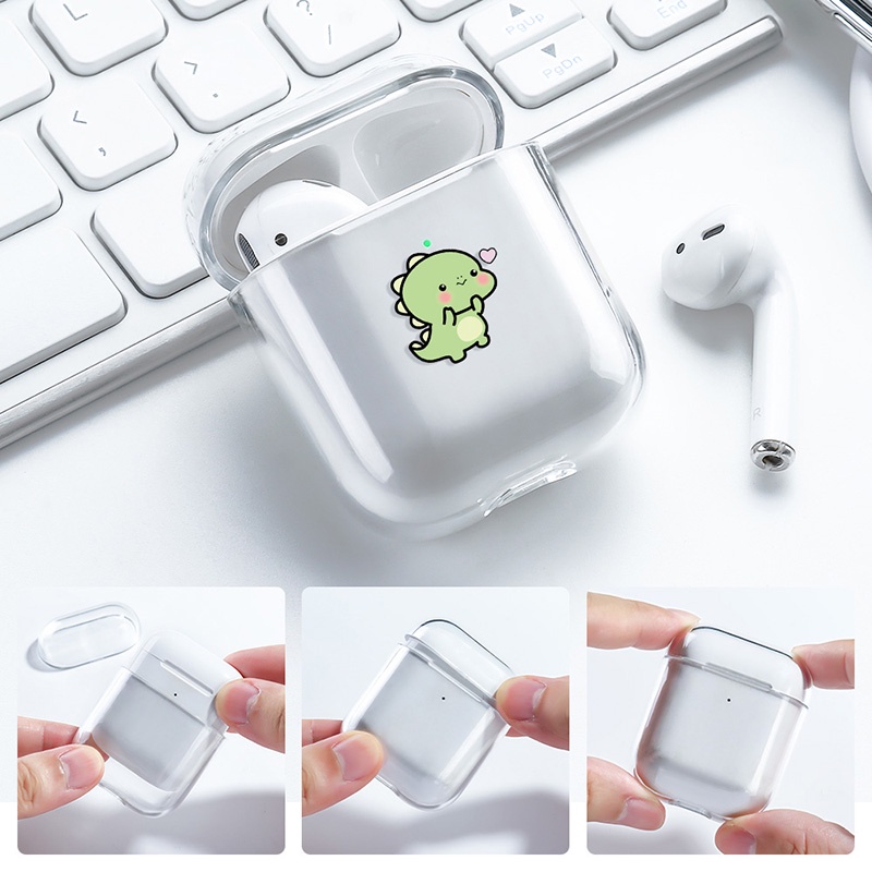 Case Transparan Motif Kartun Dinosaurus Untuk AirPods 1 2