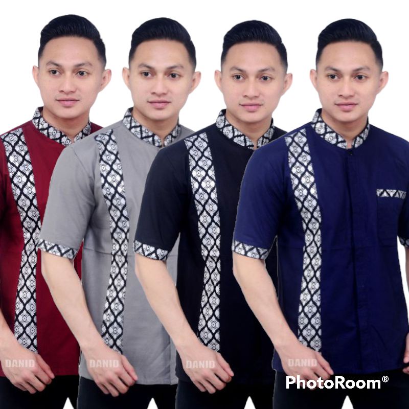 BAJU KOKO BATIK EMAS LENGAN PENDEK BUSANA MUSLIM SERAGAM HADROH HILWA AZAHIR ARKACOLLECTION