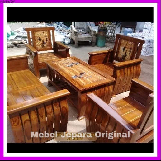 kursi tamu kayu jati ukir model simpel sederhana