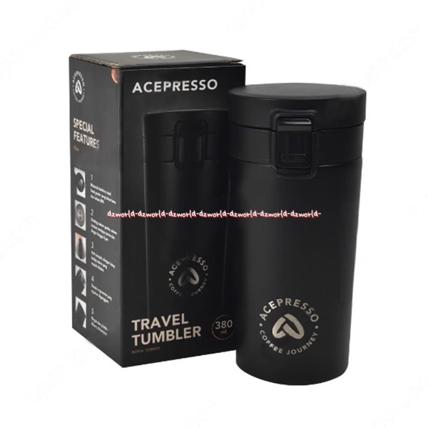 Acepresso Travel Tumbler 380ml Botol Vacum Flask Tahan Lama Panas Dingin 4jam Bottle Minuman Ace Presso Merah Hitam