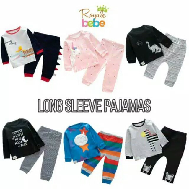 ROYALE BABE Pajamas Long Sleeve / Piyama / Baju Tidur Stelan Lengan Panjang Bayi / royal bebe