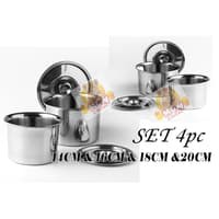 Food pan Bulat set 4 (14cm to 20cm)+ Tutup Stainless foodpan bulat set