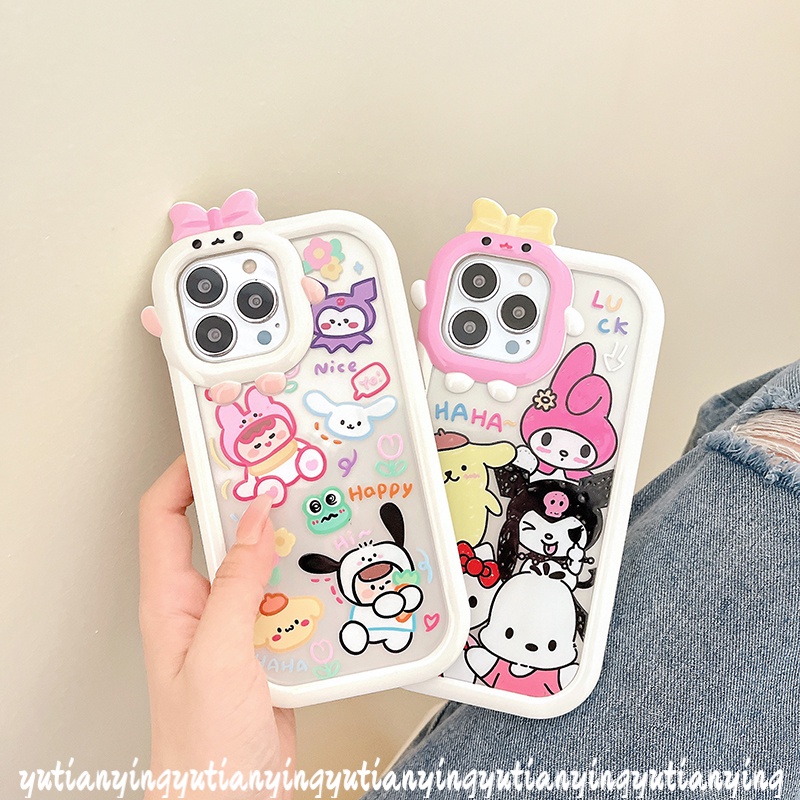 Kartun Graffiti Kuromi Case Oppo A17 A55 A57 2022 A52 A76 A96 A16 A15 A5 A9 A54 A17K A31 A16s A3s A7 A5s A12 A53 A74 A95 A16K Reno 4F 5F 7 3D Mangkuk-Simpul Monster Kecil