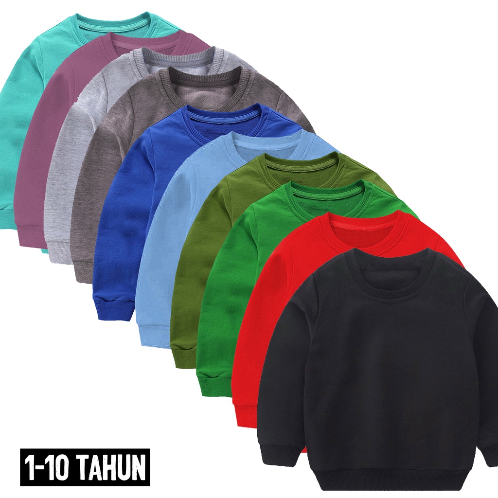 (BISA COD) SWEATER ANAK CREWNECK ANAK Sweater Polos Anak 1-10 Tahun Sweater Oblong Polos Casual Polosan Basic murah KAOS POLOS SENJA