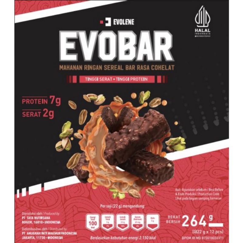 Evolene Evobar 1 box isi 12 pcs Rasa Coklat Protein Bar Snack Sehat