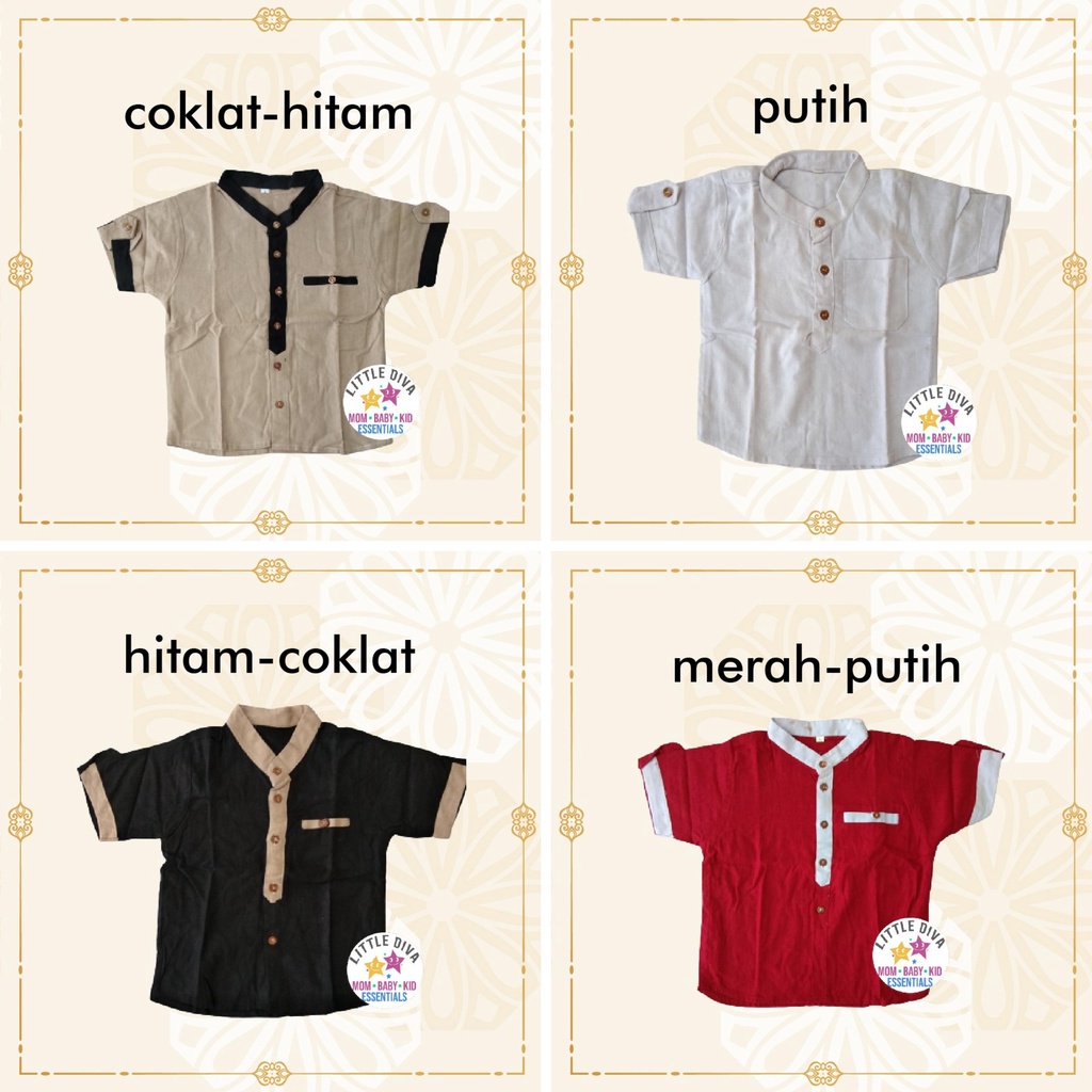 BAJU KOKO Lengan Pendek usia 1-5 Th Motif Polos Bahan katun linen 1 2 3 4 5 tahun small size anak baku muslim lebaran