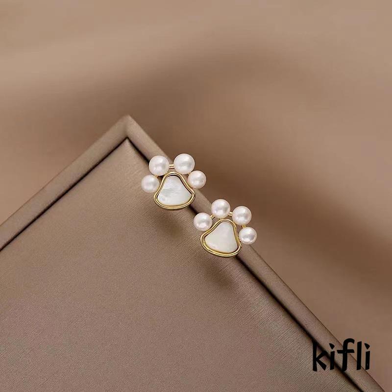 Anting Tusuk Silver 925 Desain Cakar Kucing Hias Mutiara Elegan Untuk Wanita (KD)