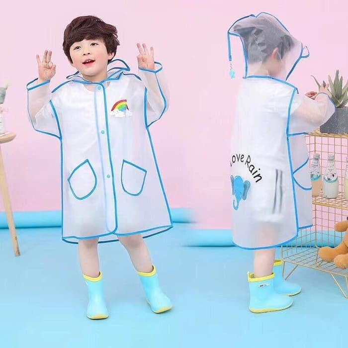 Jas hujan terusan anak I Love Rain semi / jas hujan paud / tk / sd transparan animal / jas hujan anak / jas hujan atasan anak / jas hujan anti rembes / jas hujan  anak terbaru / baju anak untuk anak 3-7th - 85002 NEW 4U CLOTHING