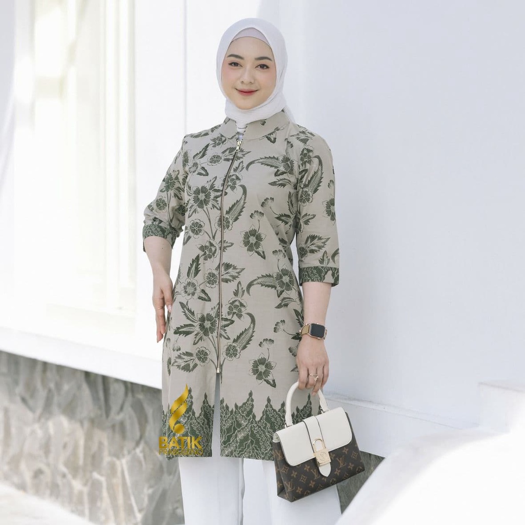 Batik Prabuseno - MAWAR IJO   Tunik  Wanita    Original Ori Modern   Jumbo Atasan  Kerja Busui Big S